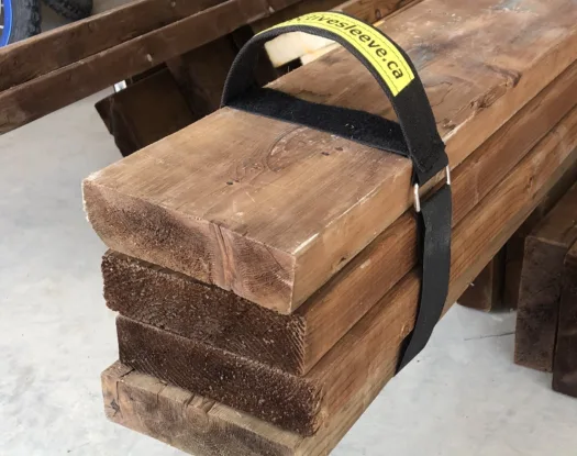 Handy Handle around a stack of lumber